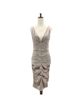 Vintage Nicole Miller Collection Womens 2 Dress Bodycon Silver Gray Satin Ruched